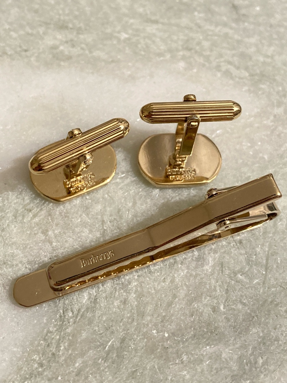 Burberry 925 Silver Cuff Links + Tie Clip Set Vintage - Picture 5 of 8